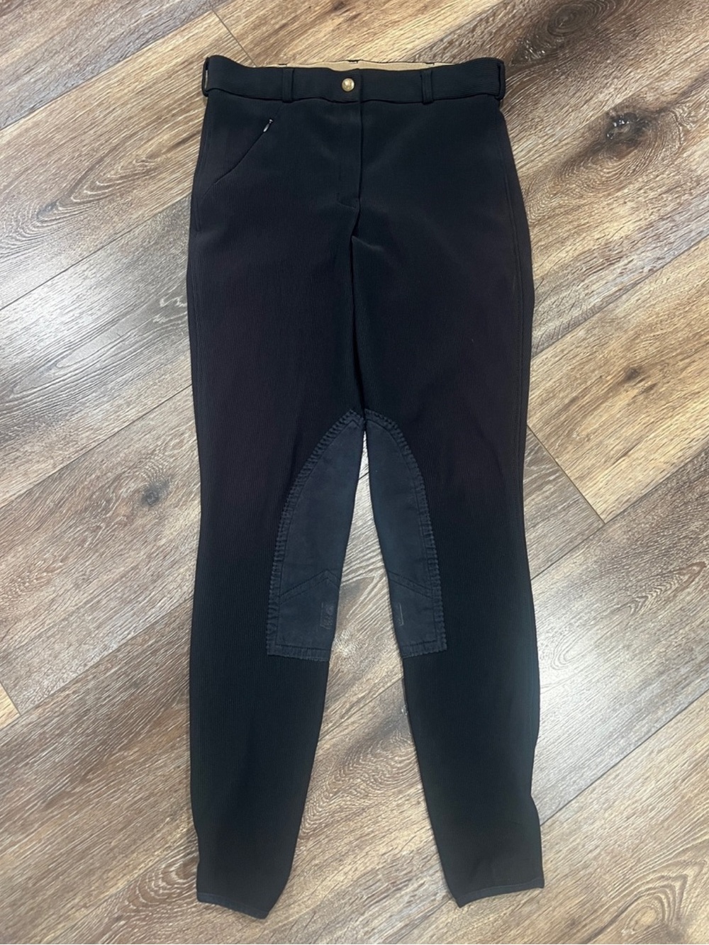 Mary's Tack & Feed Riding Breeches Equestrian Blk Ribbed W/Suede Thigh Patches 🐎 - Picture 6 of 6